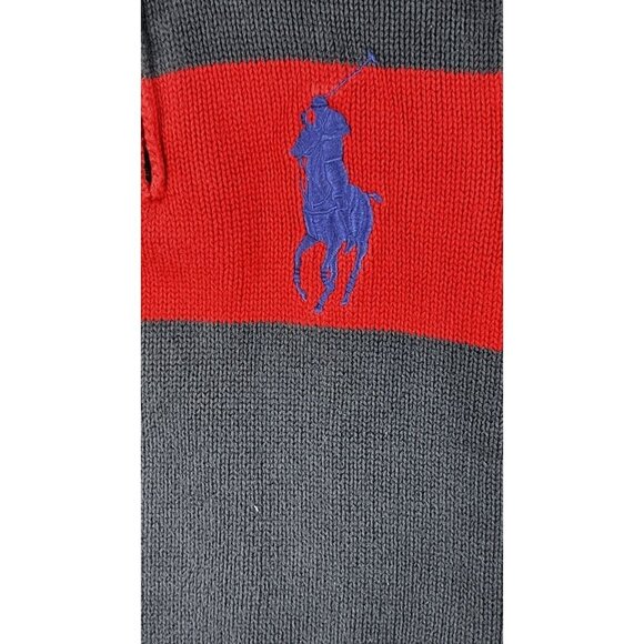 Ralph Lauren Boys’ Quarter-Zip Sweater - Red and Navy Big Pony - Size 8 - Picture 3 of 12